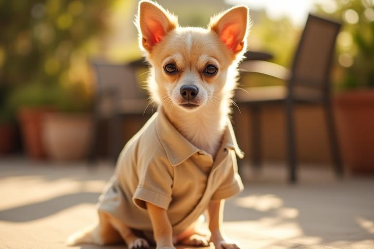 Chihuahua in linen shirt