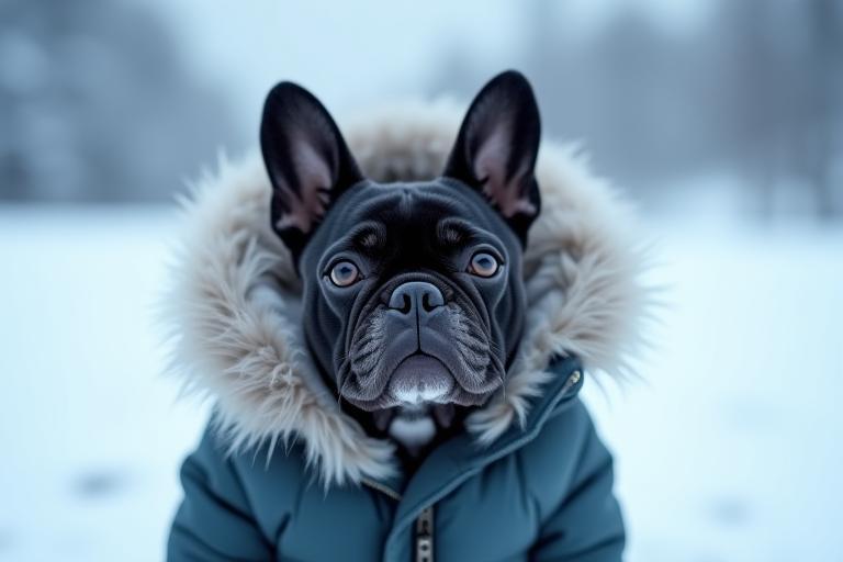 French bulldog in puffer jacket