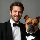Daniel and his dog in tuxedo